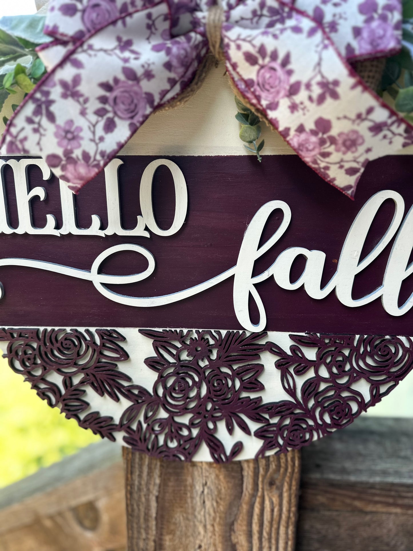 Hello Fall Burgandy Door Hanger