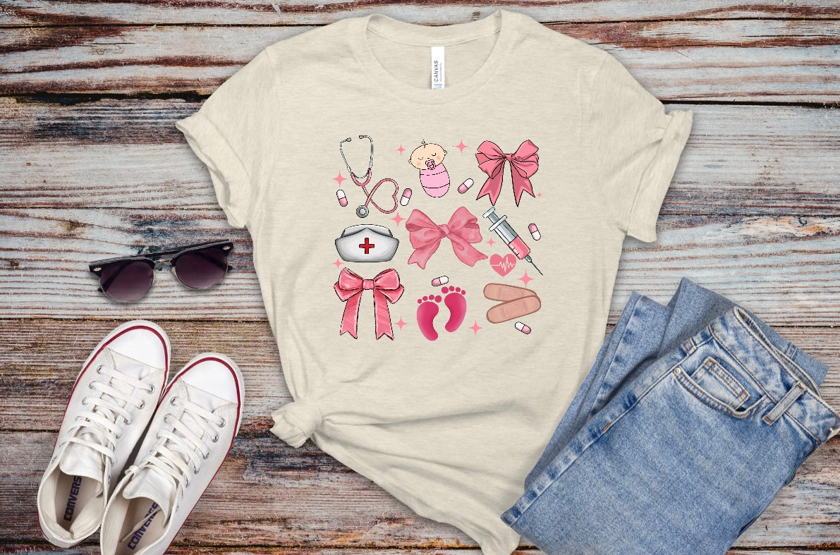 Pink OB Nurse Couquette Tshirt