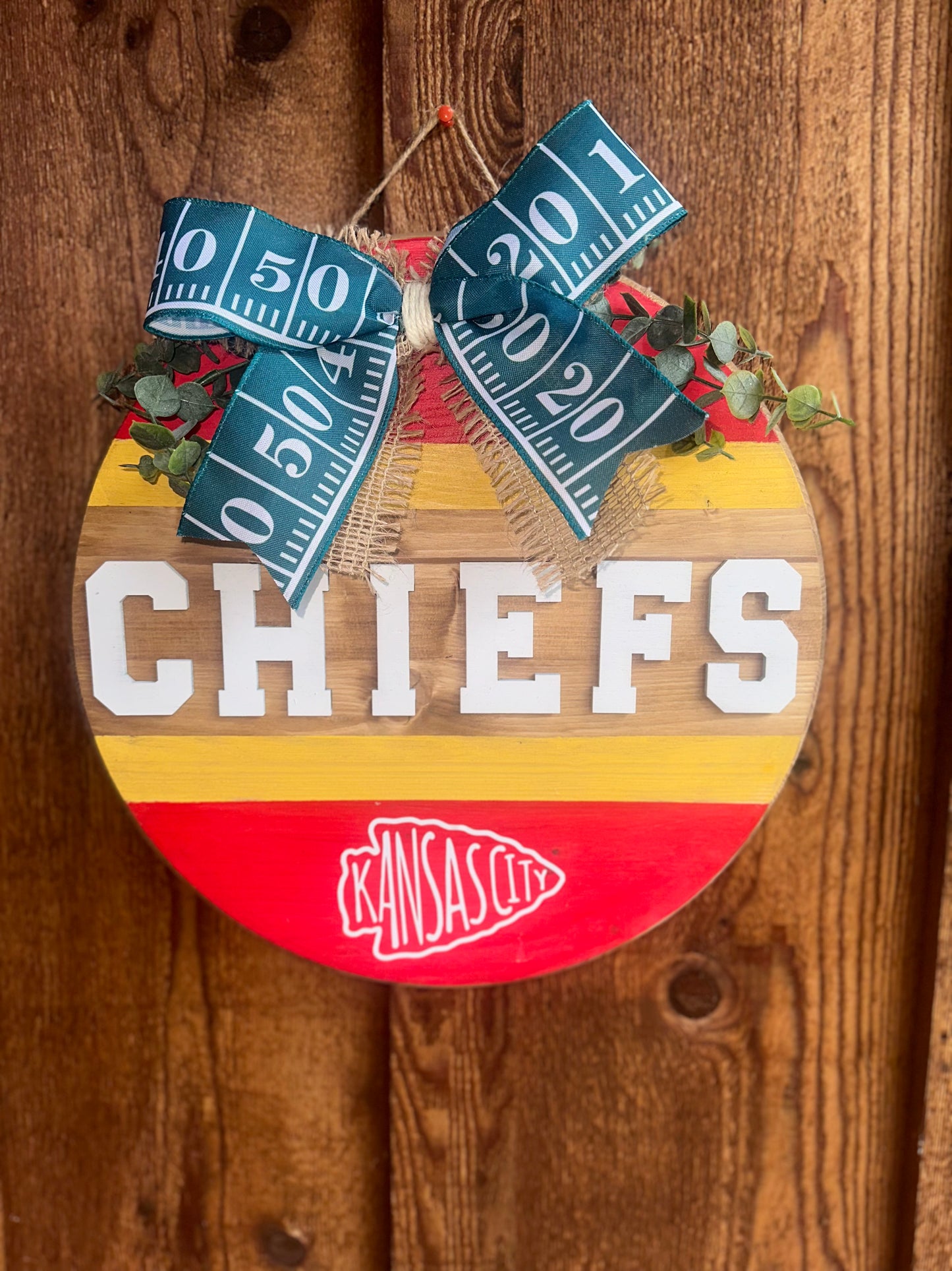 Chiefs Painted & Stained Round Door Hanger