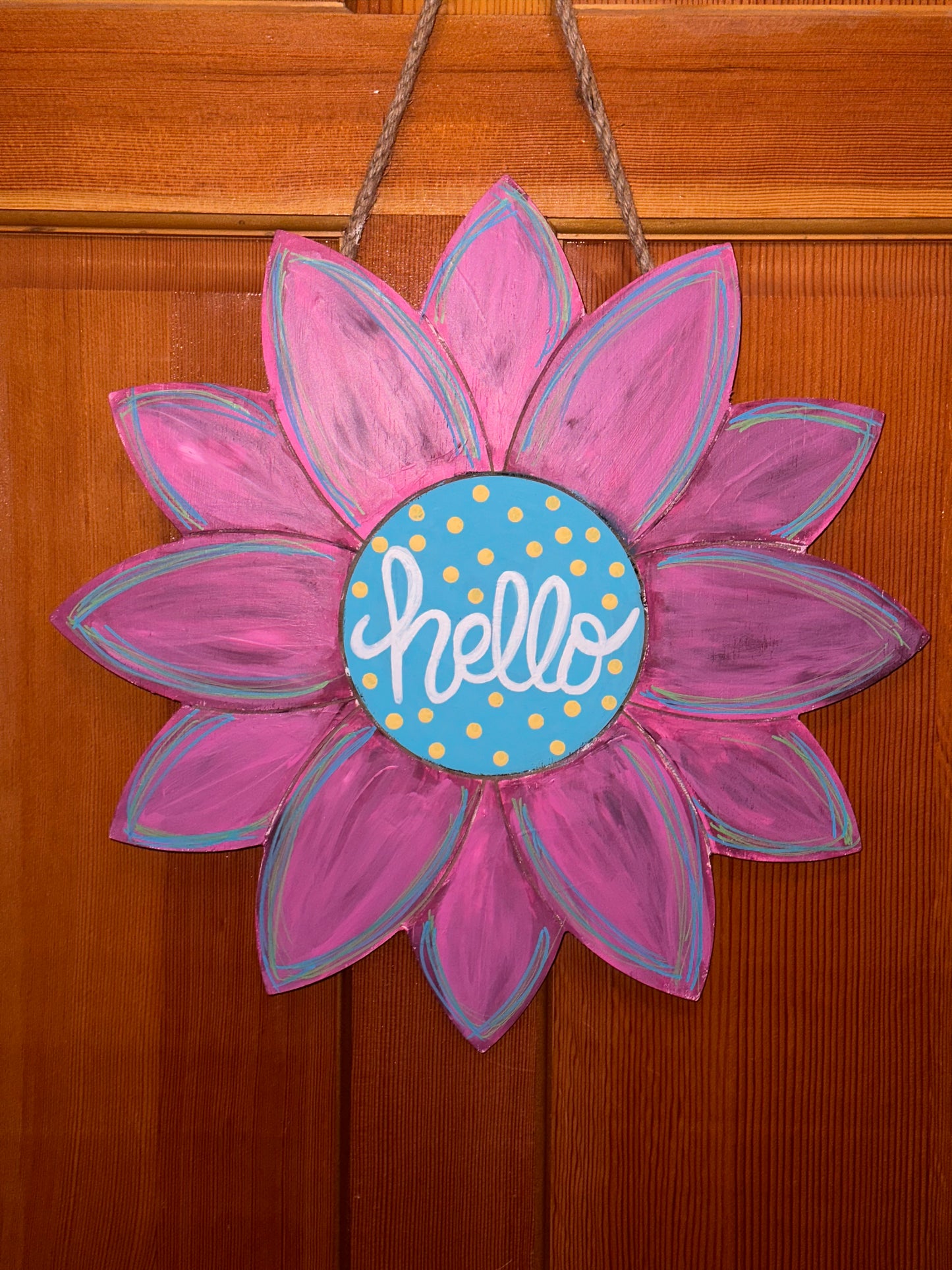 Hello Flower Hand Painted Door Hanging