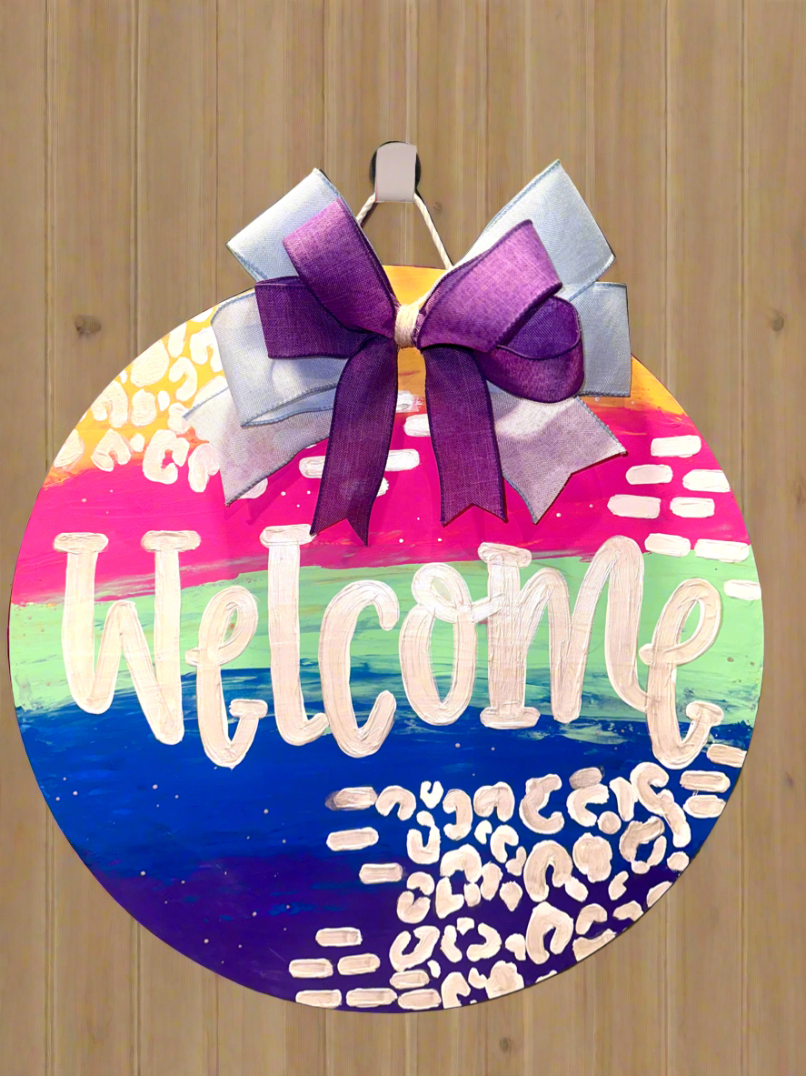 Ombre Leopard Welcome Door Hanger