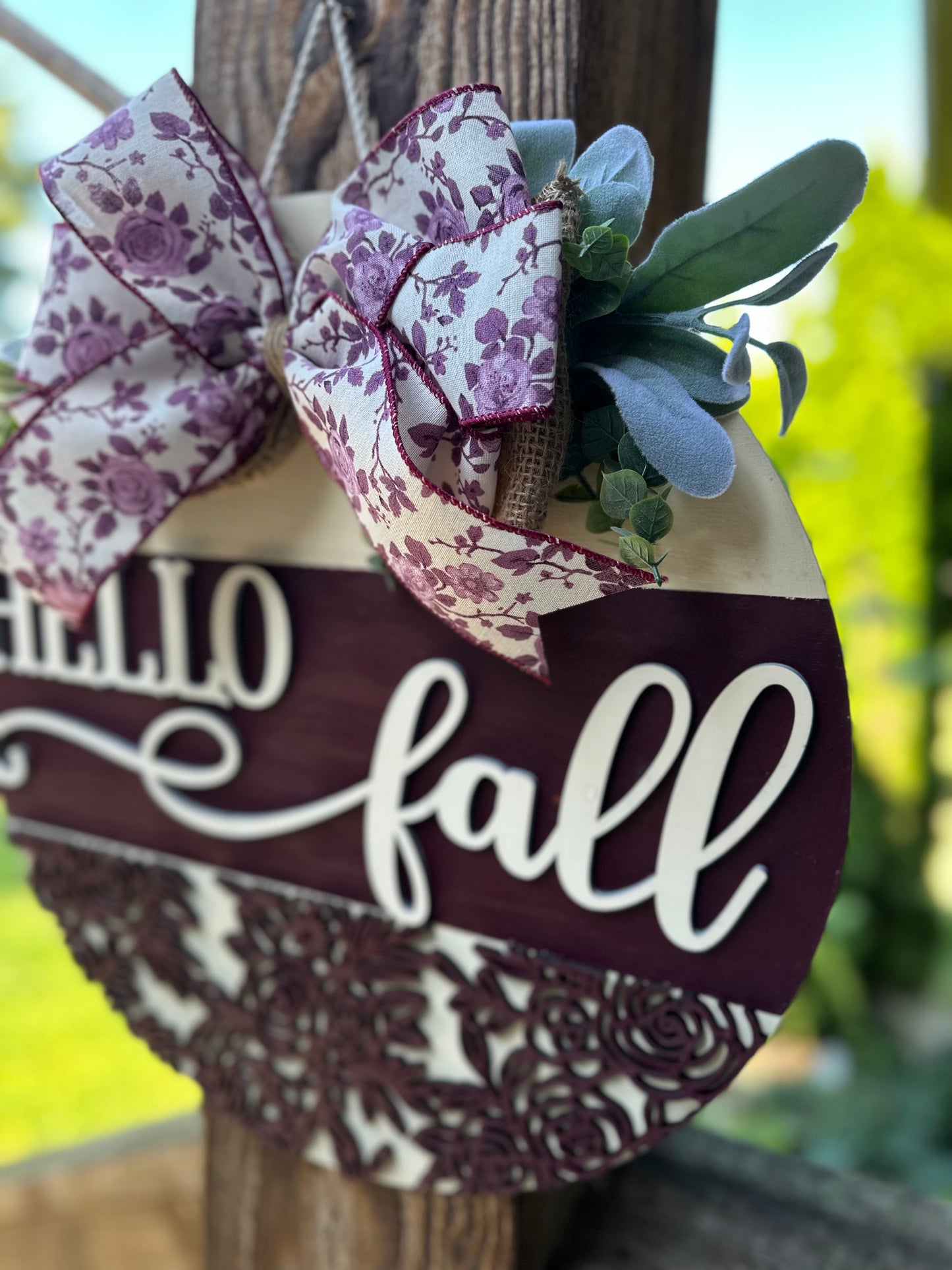Hello Fall Burgandy Door Hanger