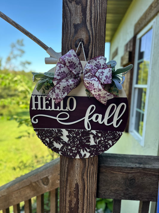 Hello Fall Burgandy Door Hanger