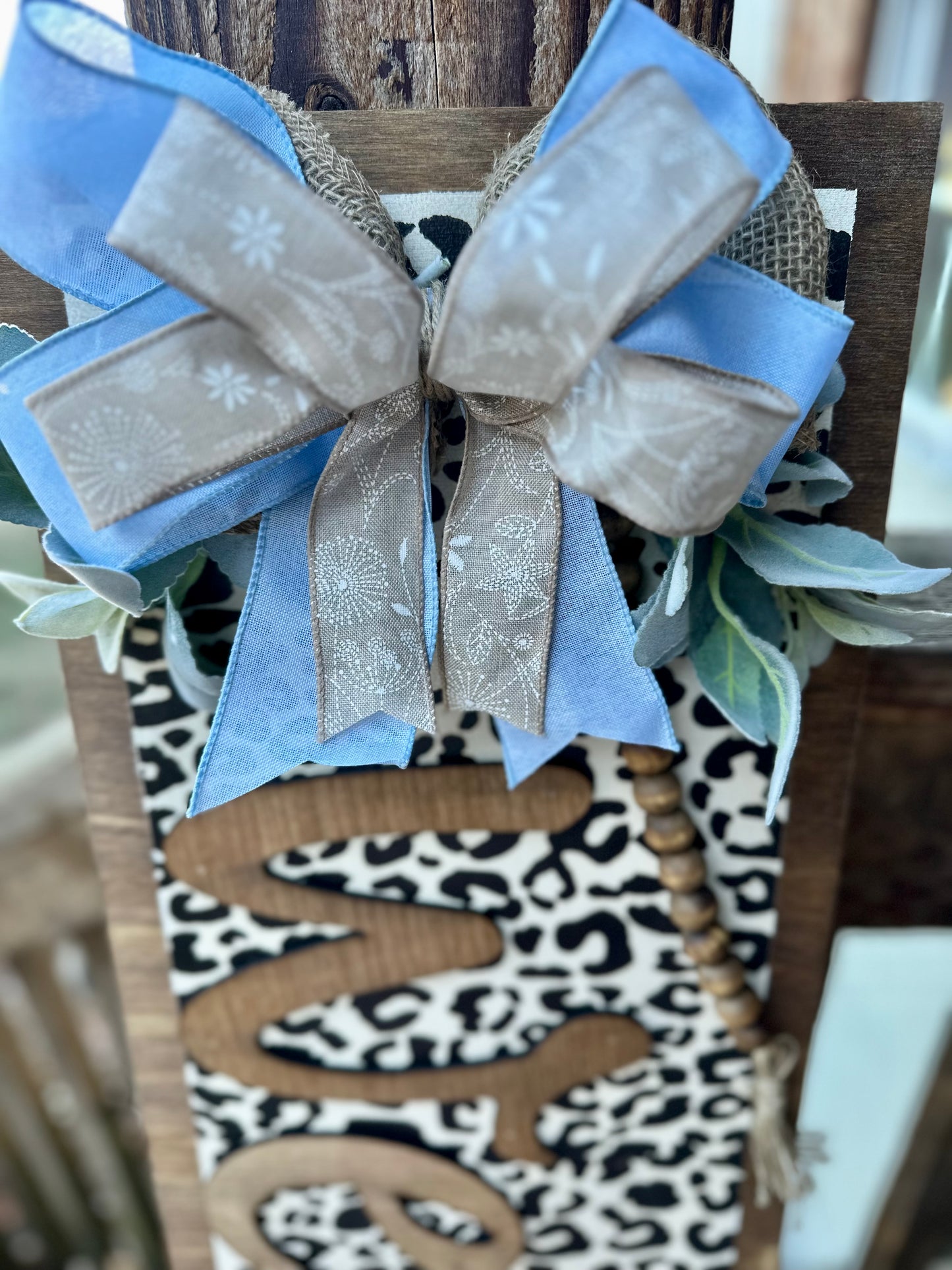 Welcome Leopard (Black-Rustic White) Porch Leaner