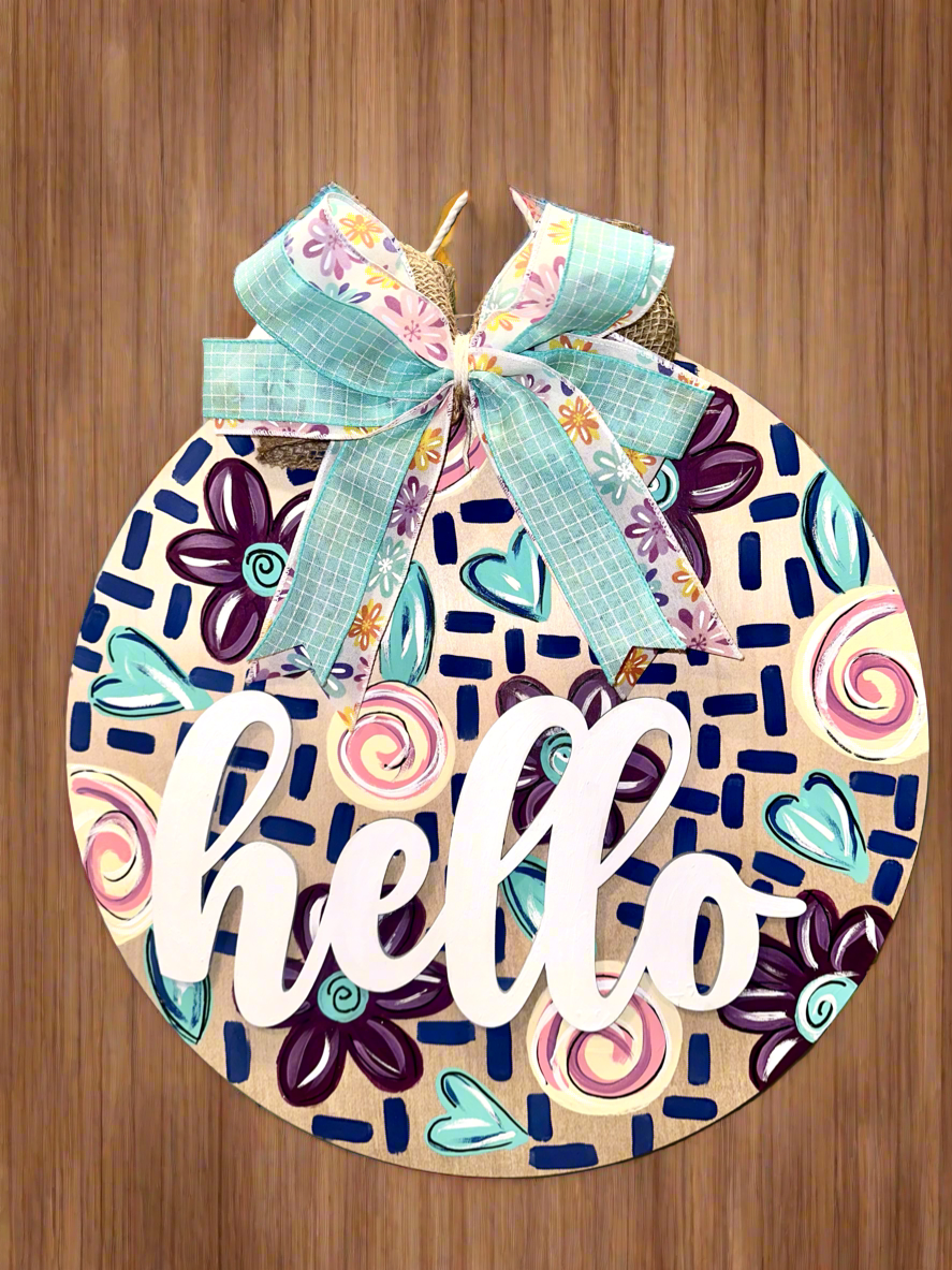 Hello Floral Door Hanger