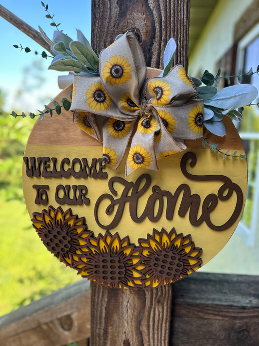 Sunflower Welcome to Our Home Door Hanger