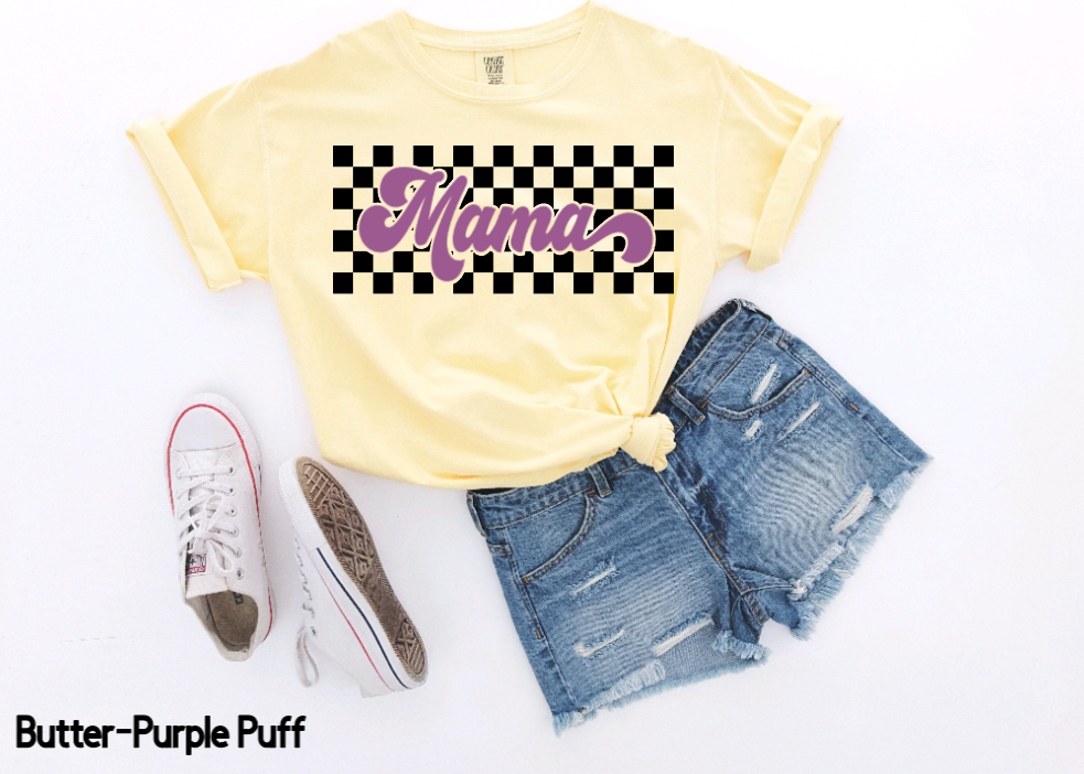 MAMA Checkered Puff Print Tshirt