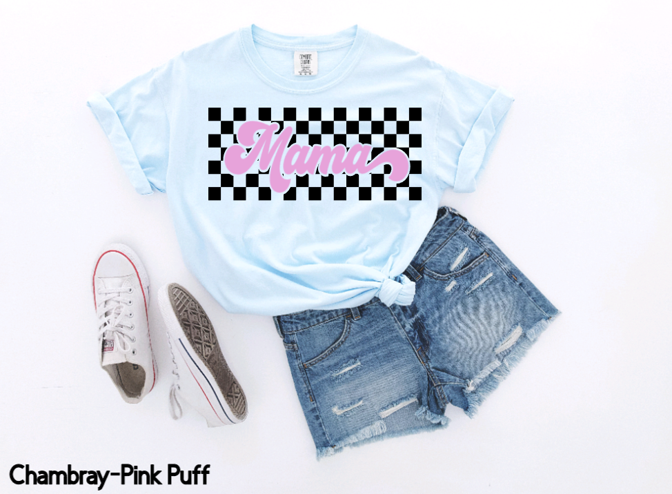 MAMA Checkered Puff Print Tshirt