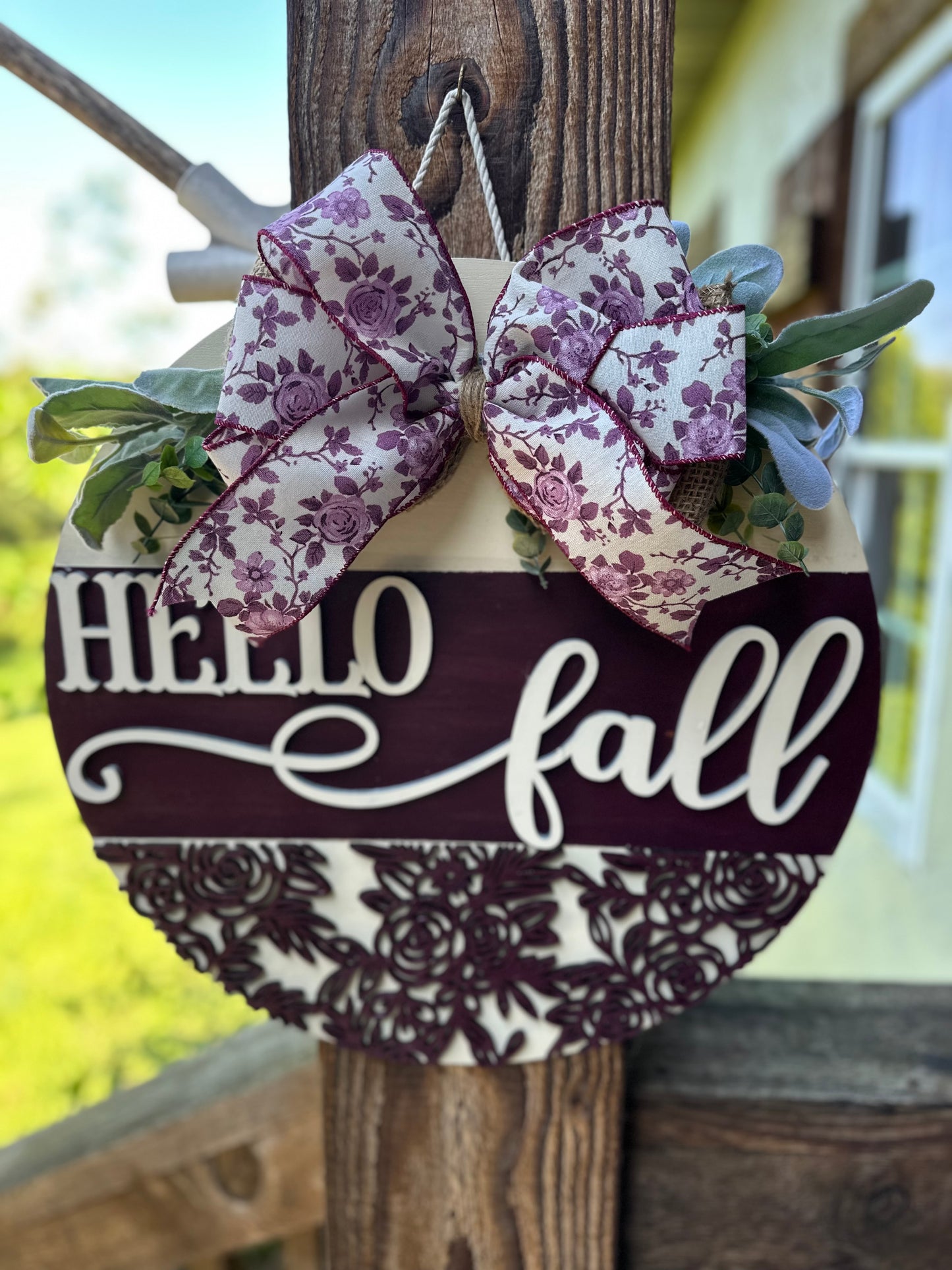 Hello Fall Burgandy Door Hanger