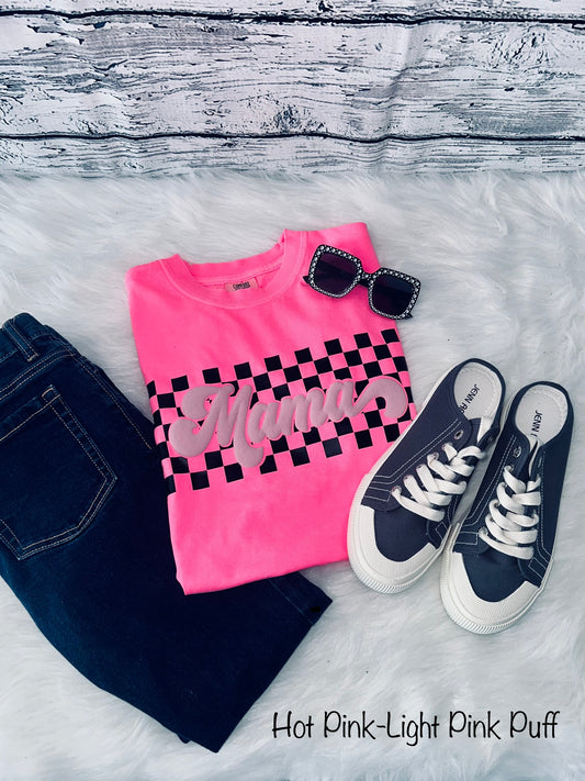 MAMA Checkered Puff Print Tshirt