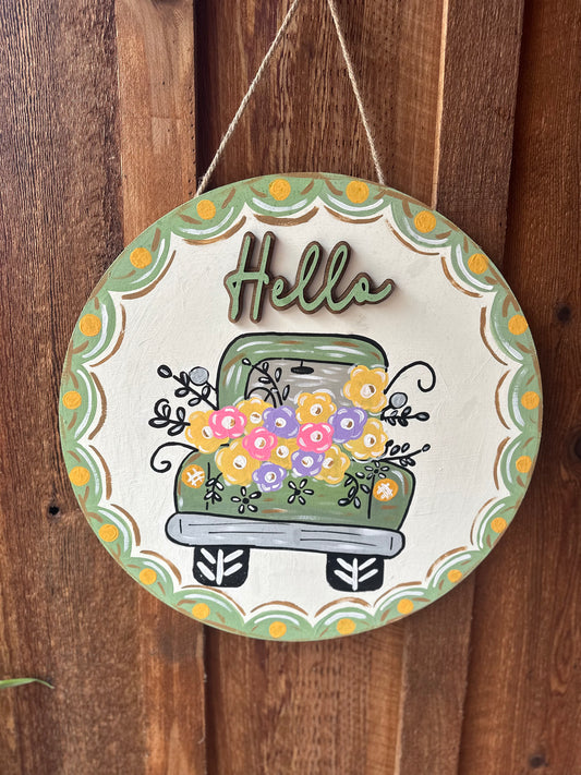 Hello Sage Floral Truck Door Hanger