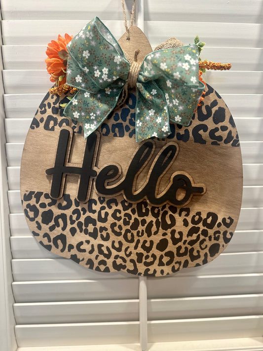 Hello Leopard Pumpkin Door Hanger