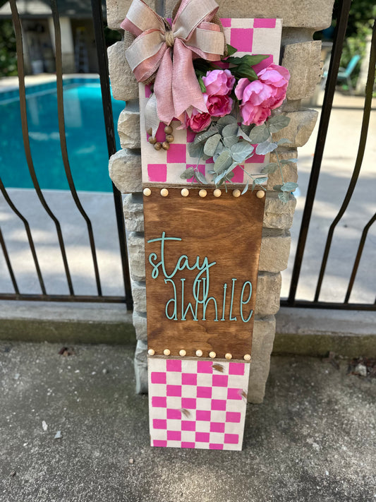 Stay Awhile Checkered Porch Leaner