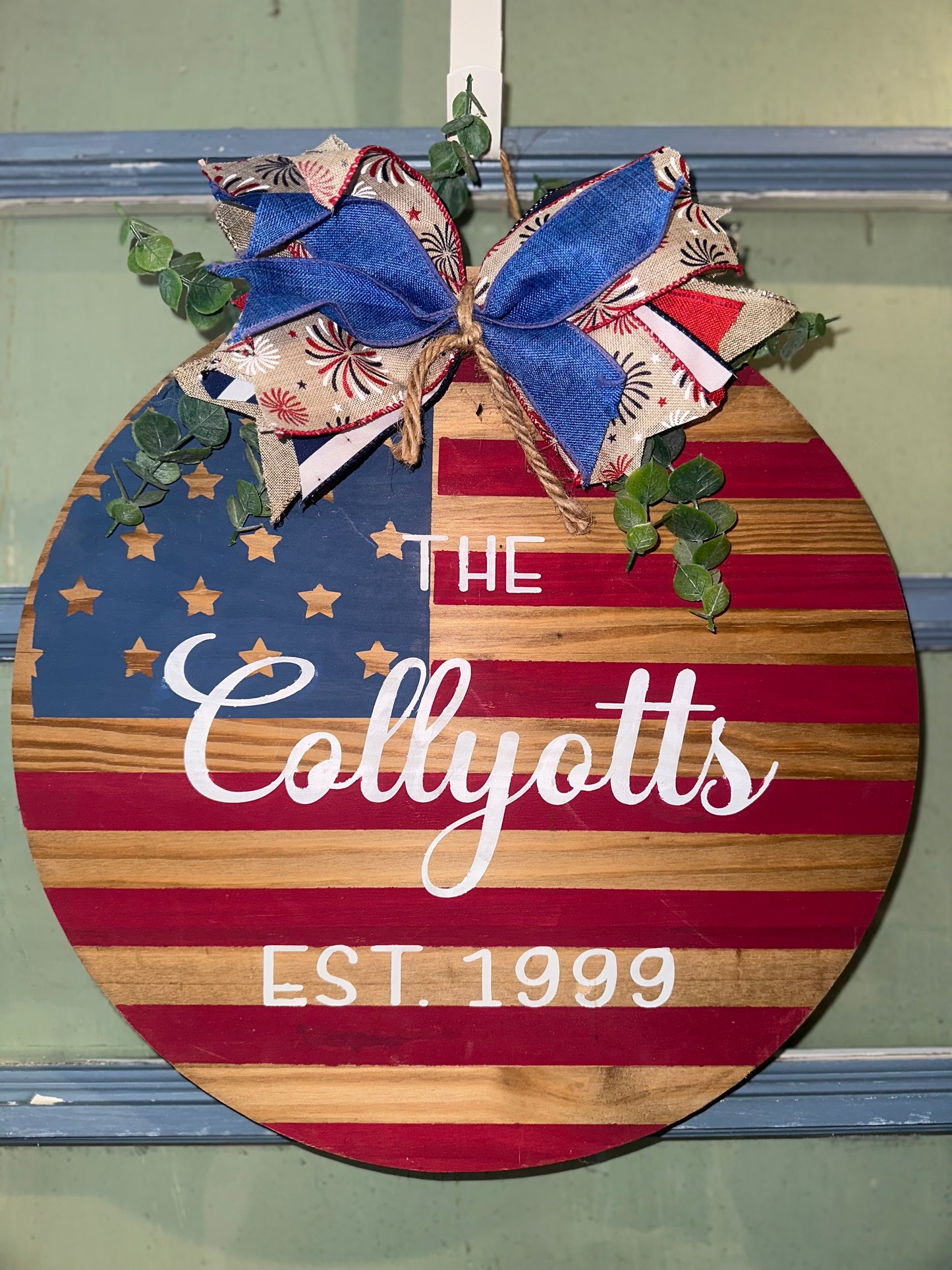 Patriotic Personalized Hand Painted Door Hanging