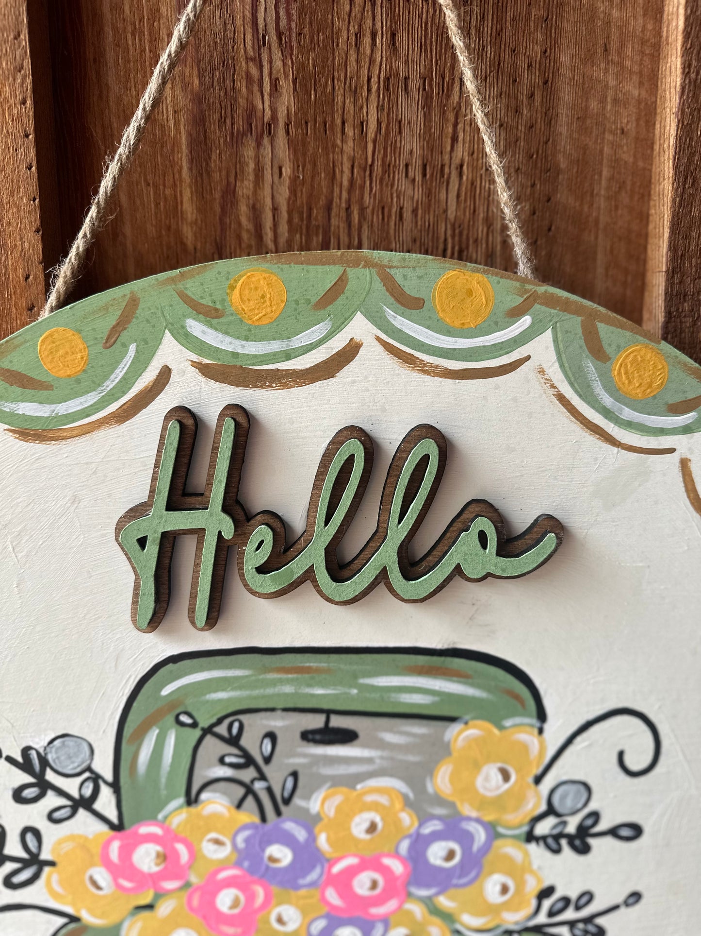Hello Sage Floral Truck Door Hanger