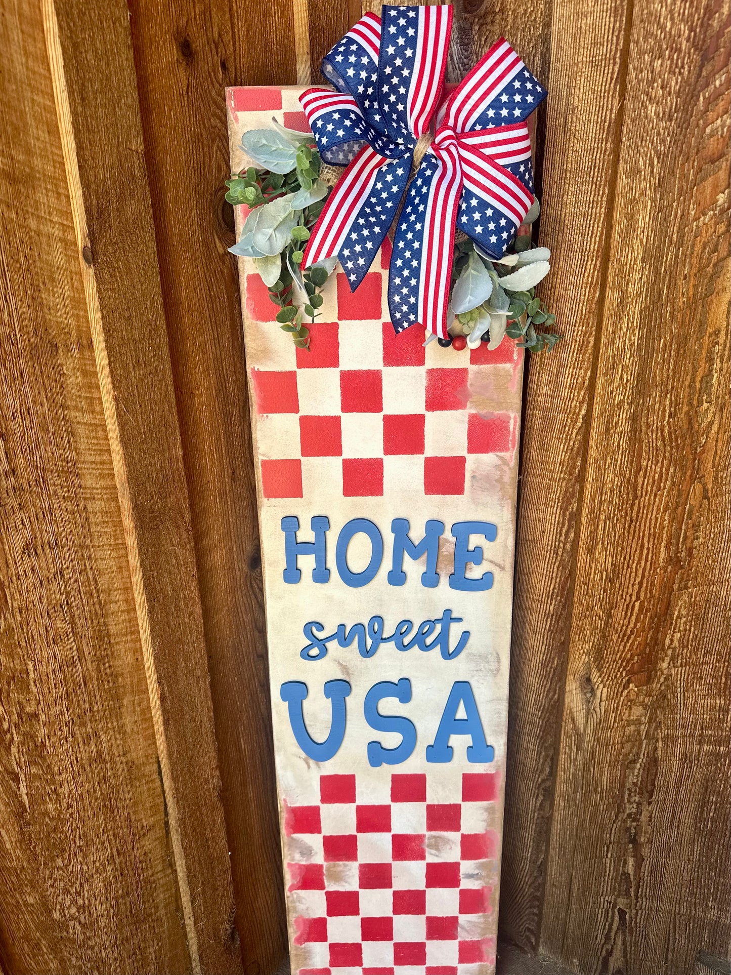 Home Sweet USA Checkered Porch Leaner
