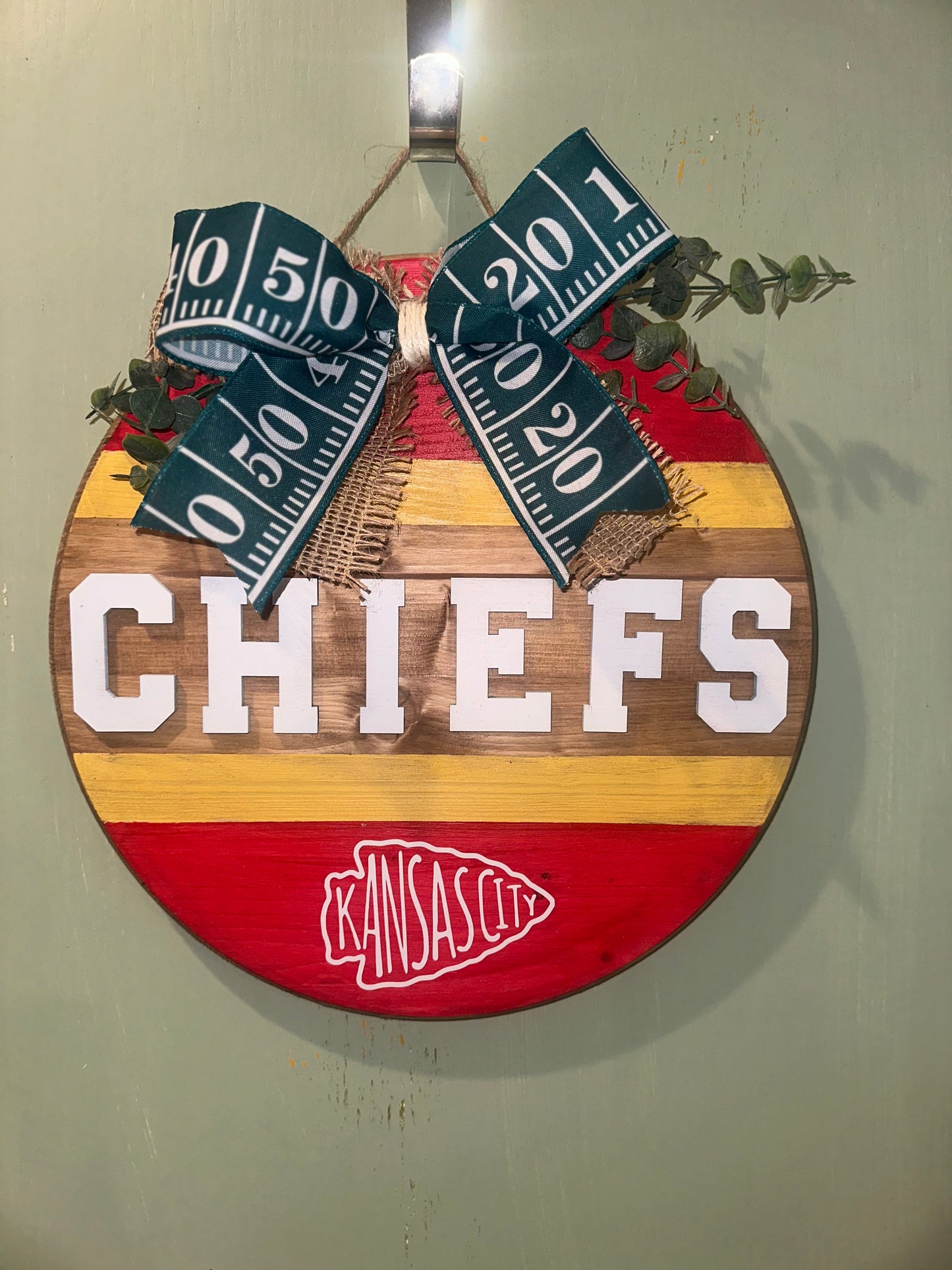 Chiefs Painted & Stained Round Door Hanger