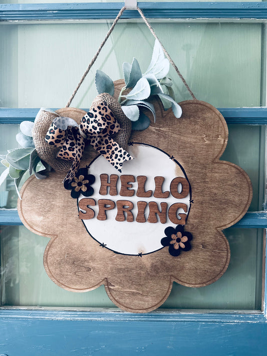 Hello Spring Woodsy Door Hanger