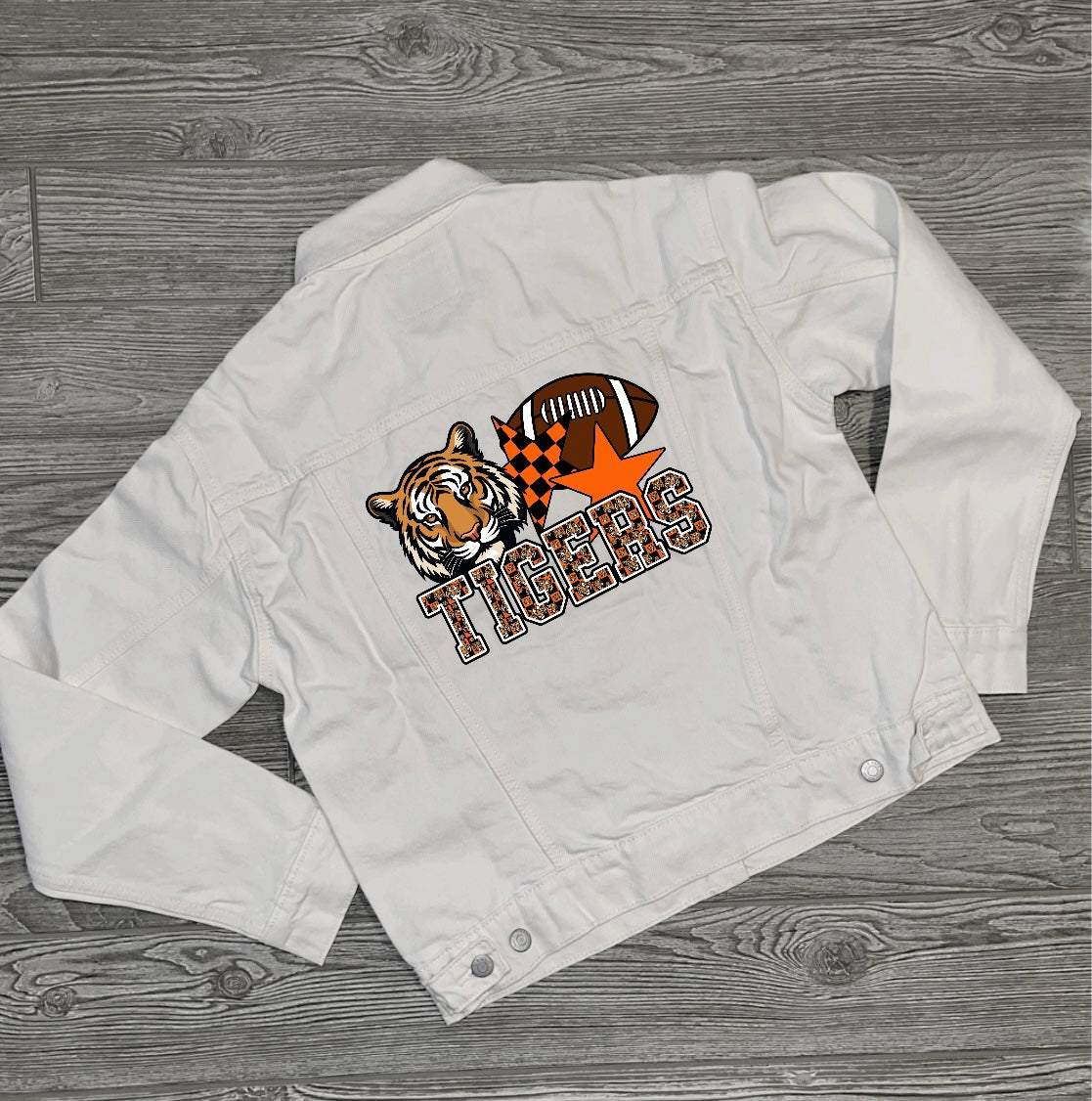 White Jean Jacket (Custom Tiger Design)