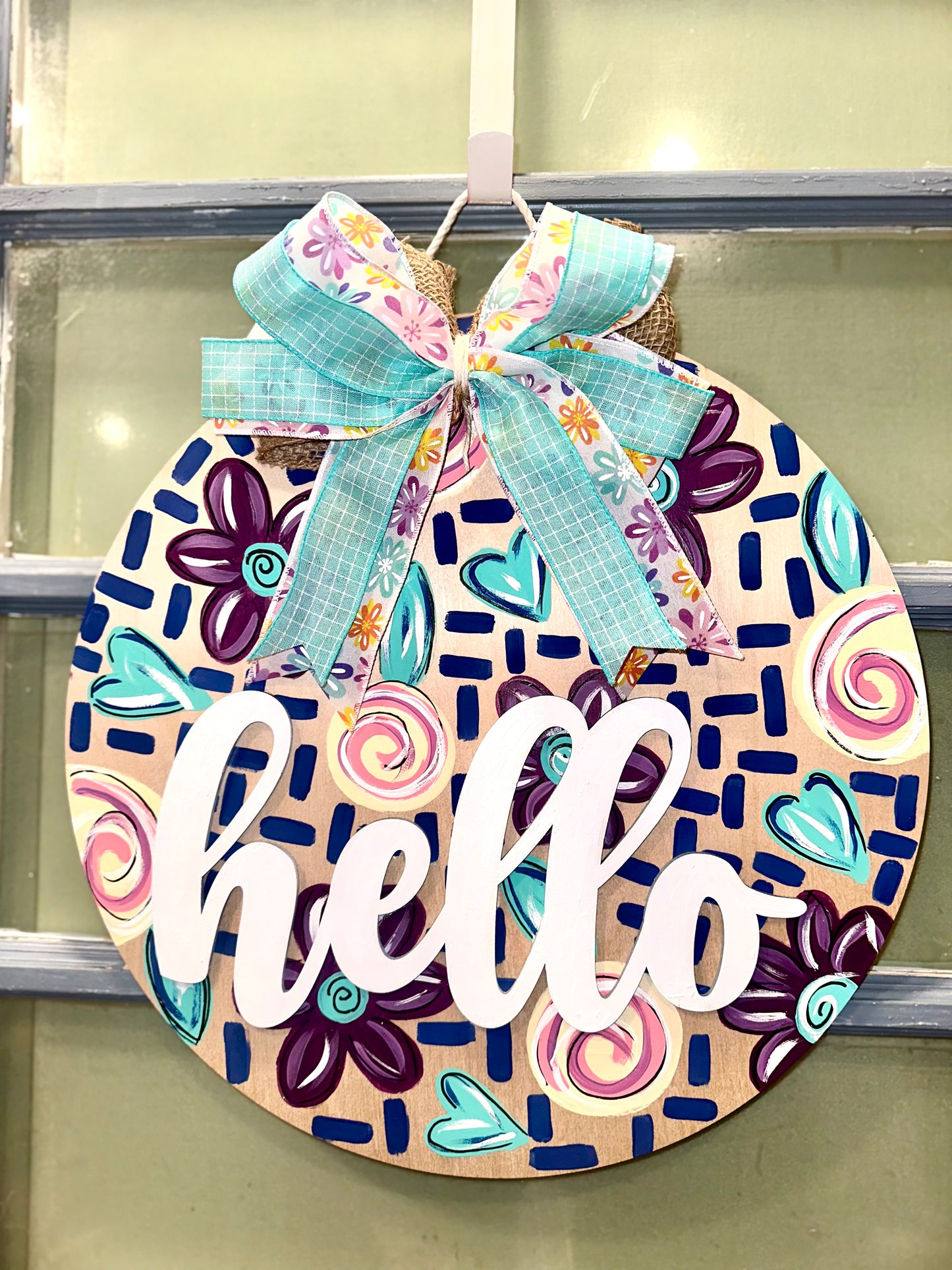 Hello Floral Door Hanger