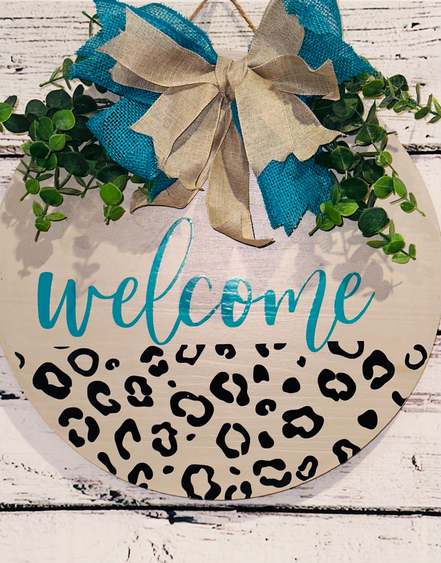 Welcome Leopard Print Door Hanger