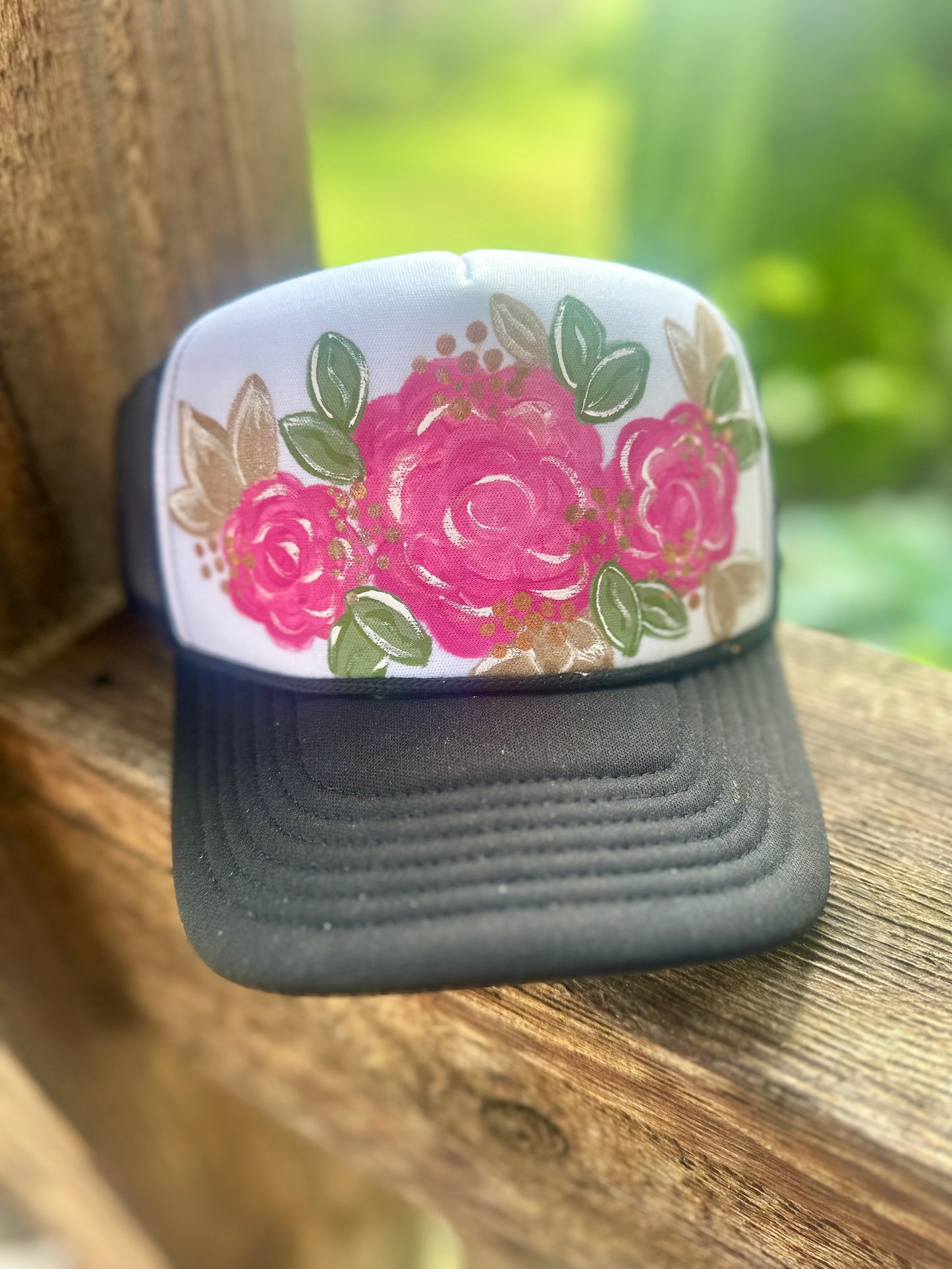 Floral Custom Painted Trucker Hat