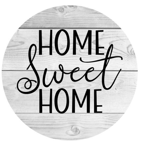 Home Sweet Home Script White Wooden Background Metal Sign