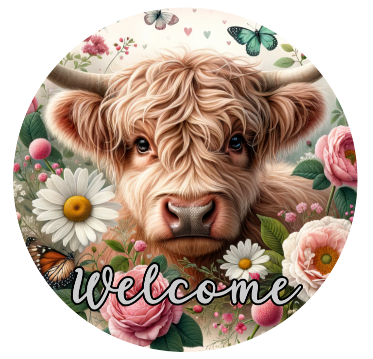 Highland Baby Cow Welcome Metal Sign