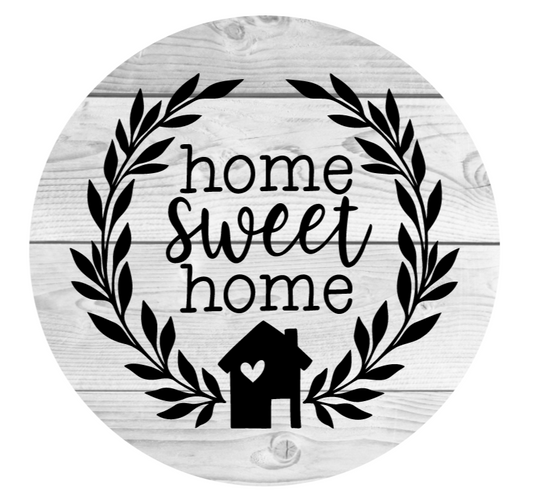 Home Sweet Home House White Wooden Background Metal Sign