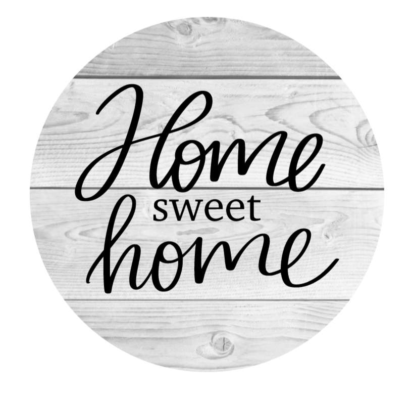 Home Sweet Home Script White Wooden Background Metal Sign