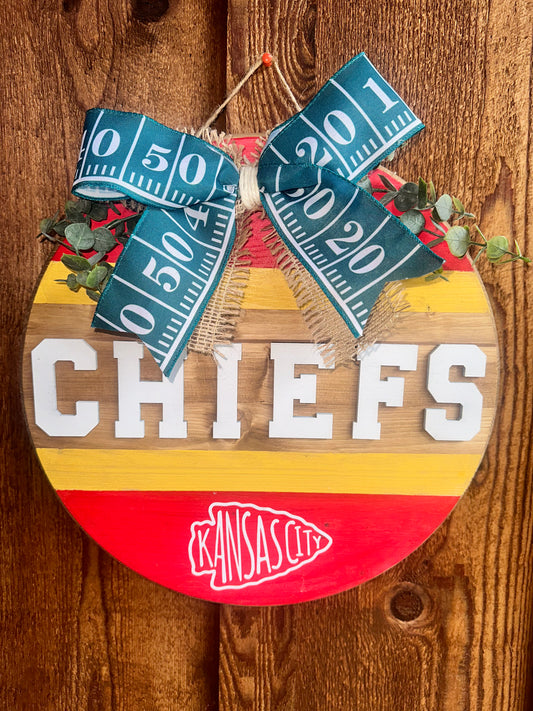 Chiefs Painted & Stained Round Door Hanger