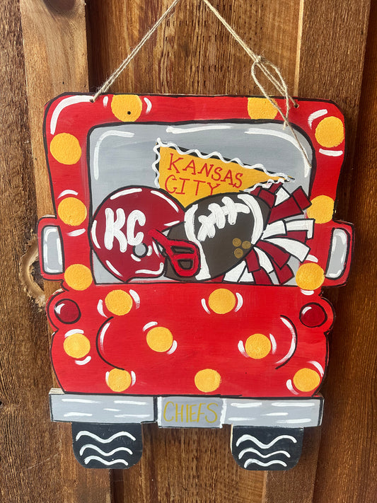 KC Chiefs Football Truck Door Hanger