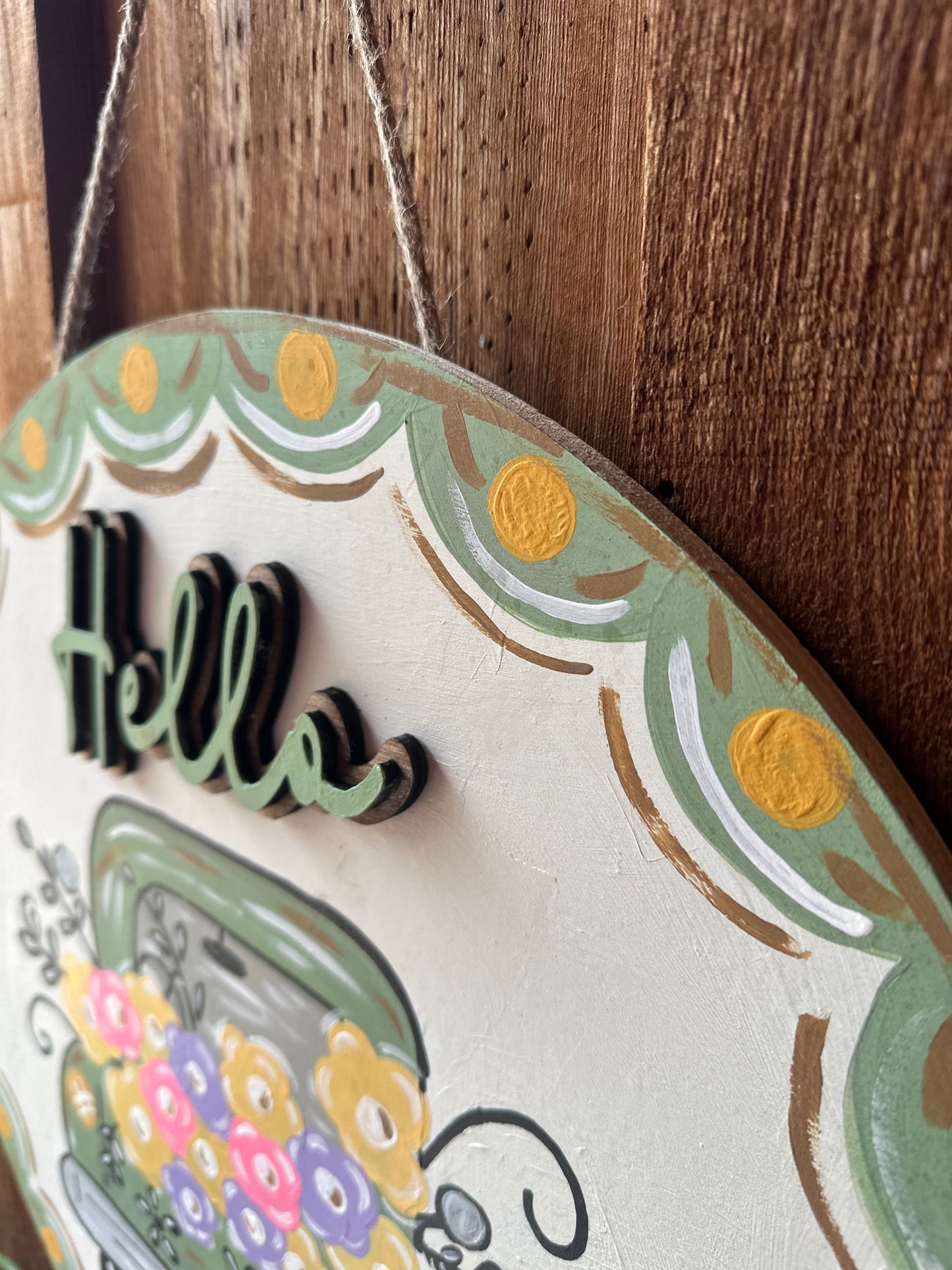 Hello Sage Floral Truck Door Hanger