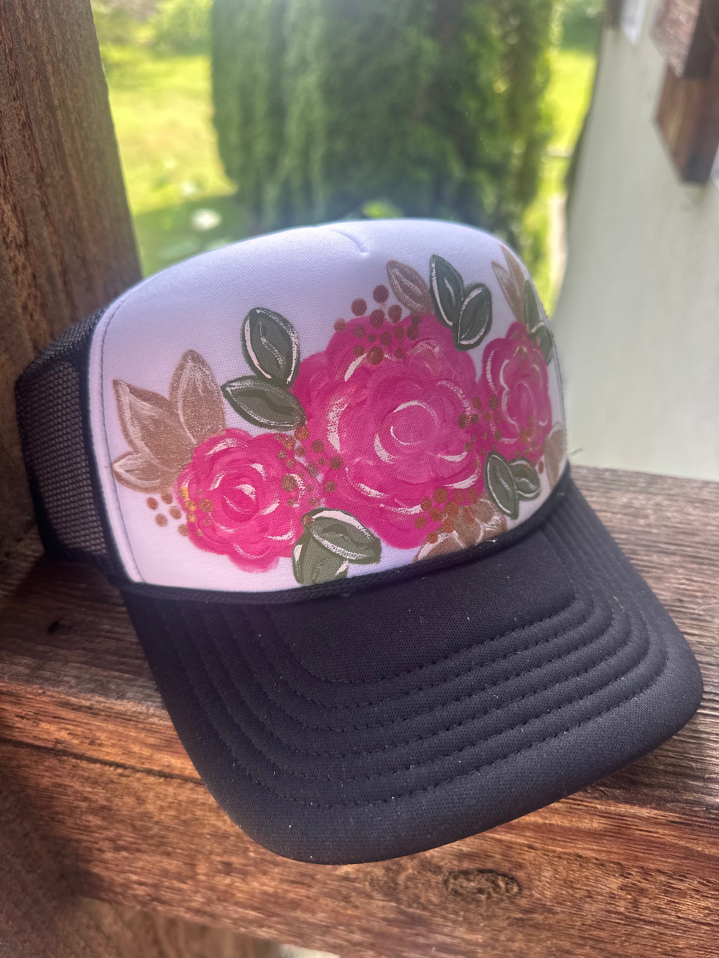 Floral Custom Painted Trucker Hat