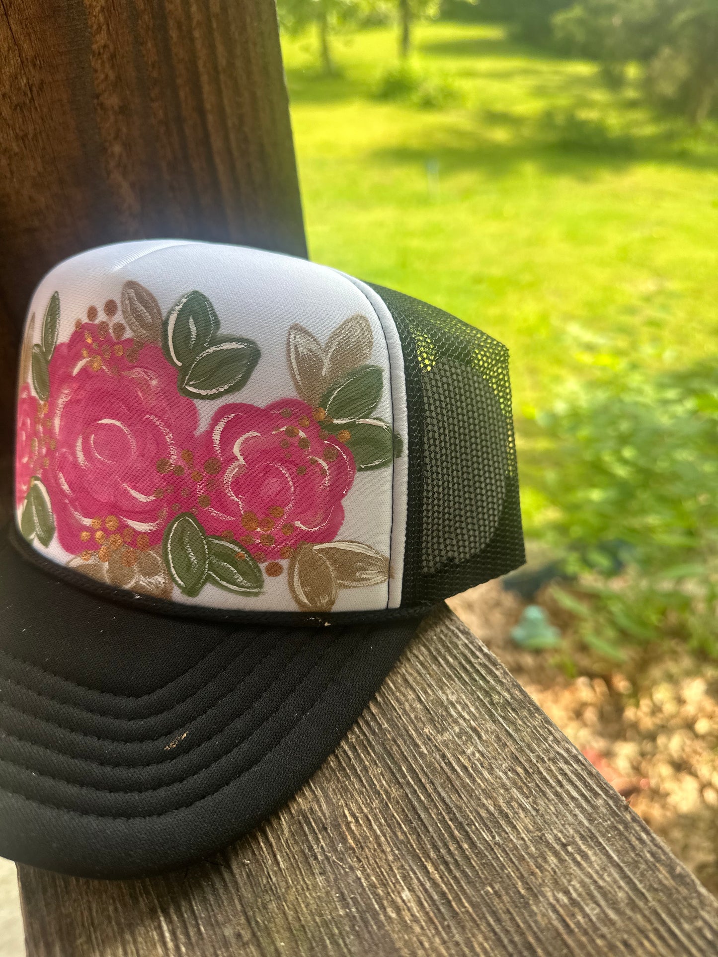 Floral Custom Painted Trucker Hat