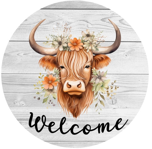 Highland Cow Welcome Metal Sign