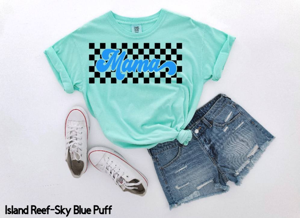 MAMA Checkered Puff Print Tshirt