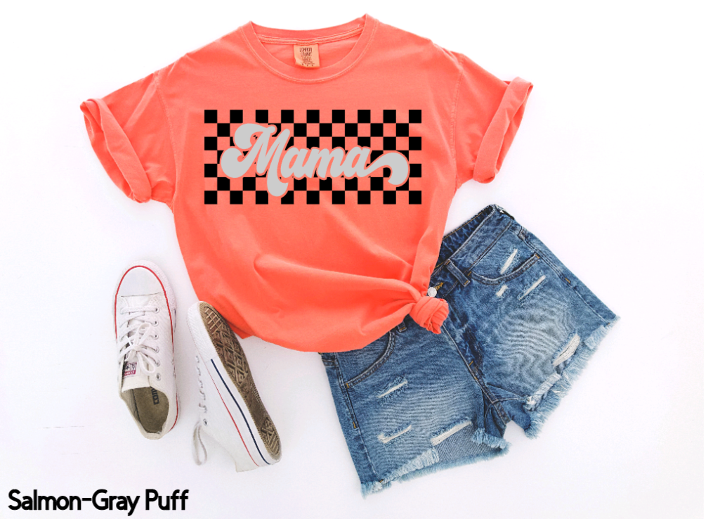 MAMA Checkered Puff Print Tshirt