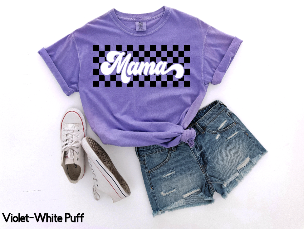 MAMA Checkered Puff Print Tshirt