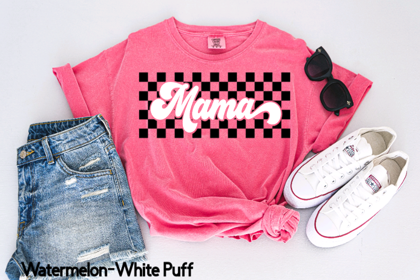 MAMA Checkered Puff Print Tshirt