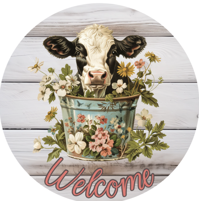 Welcome Cow in Tin Metal Sign