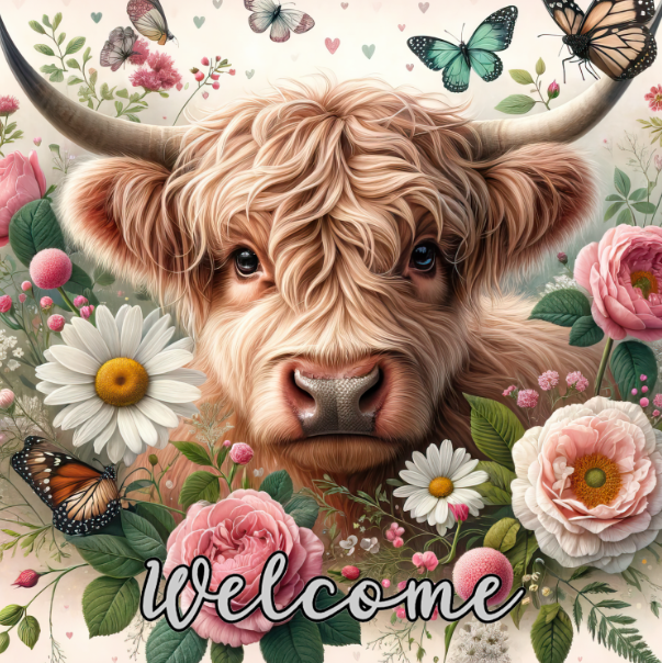 Highland Baby Cow Welcome Metal Sign