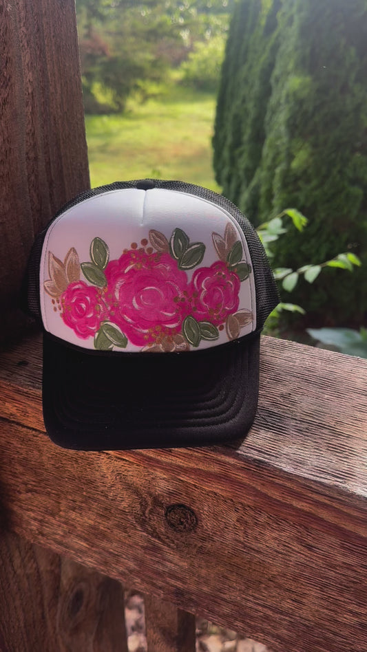 Floral Custom Painted Trucker Hat