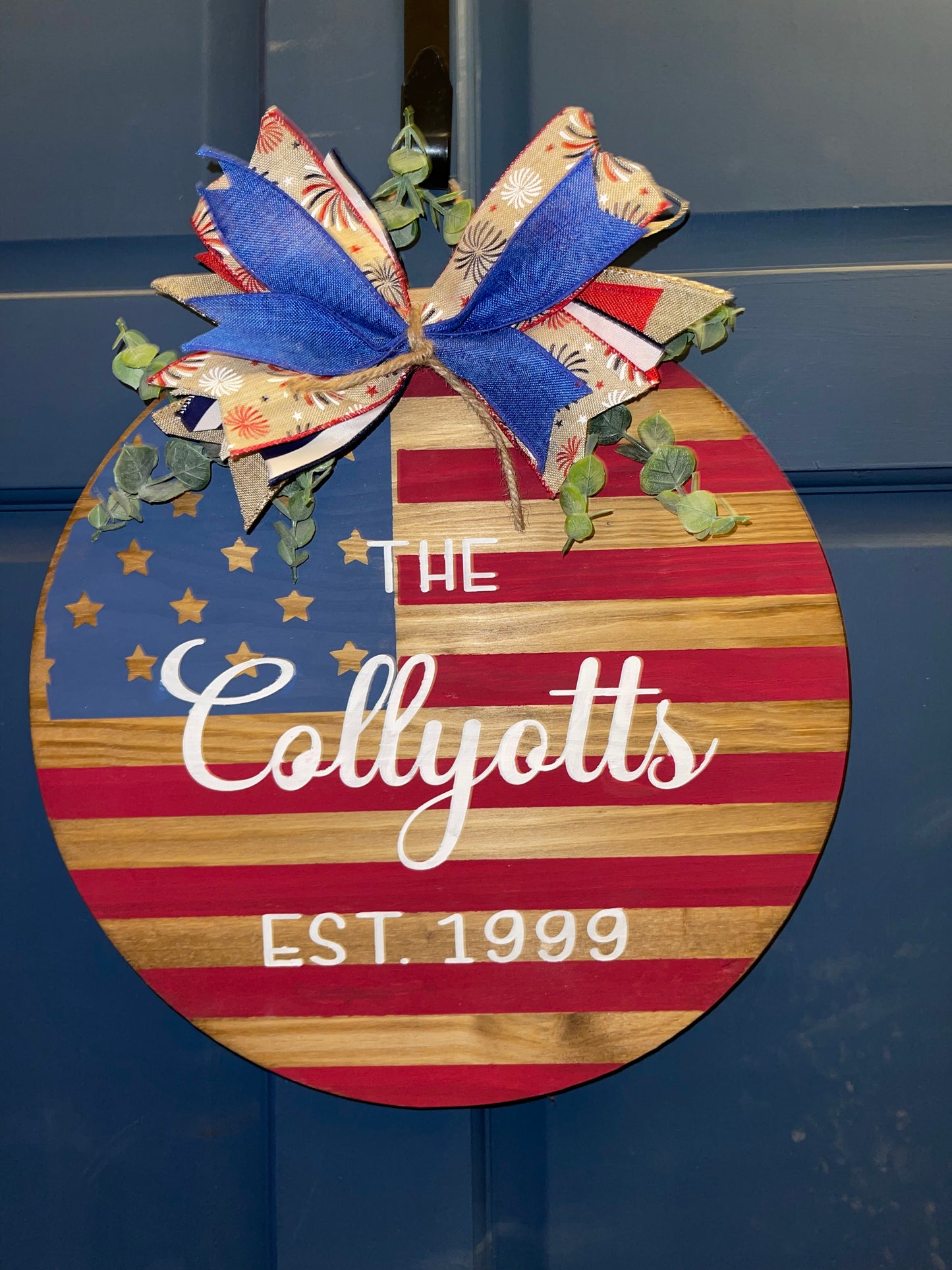 Patriotic Personalized Hand Painted Door Hanging